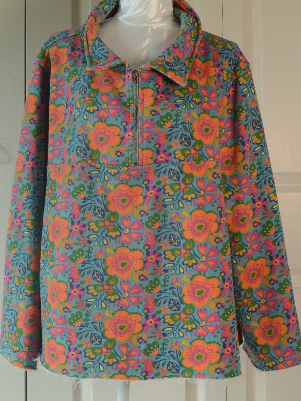 Natural Life Floral Quarter Zip Pullover Sweatshirt Boho Cottagecore S/M Colorfu